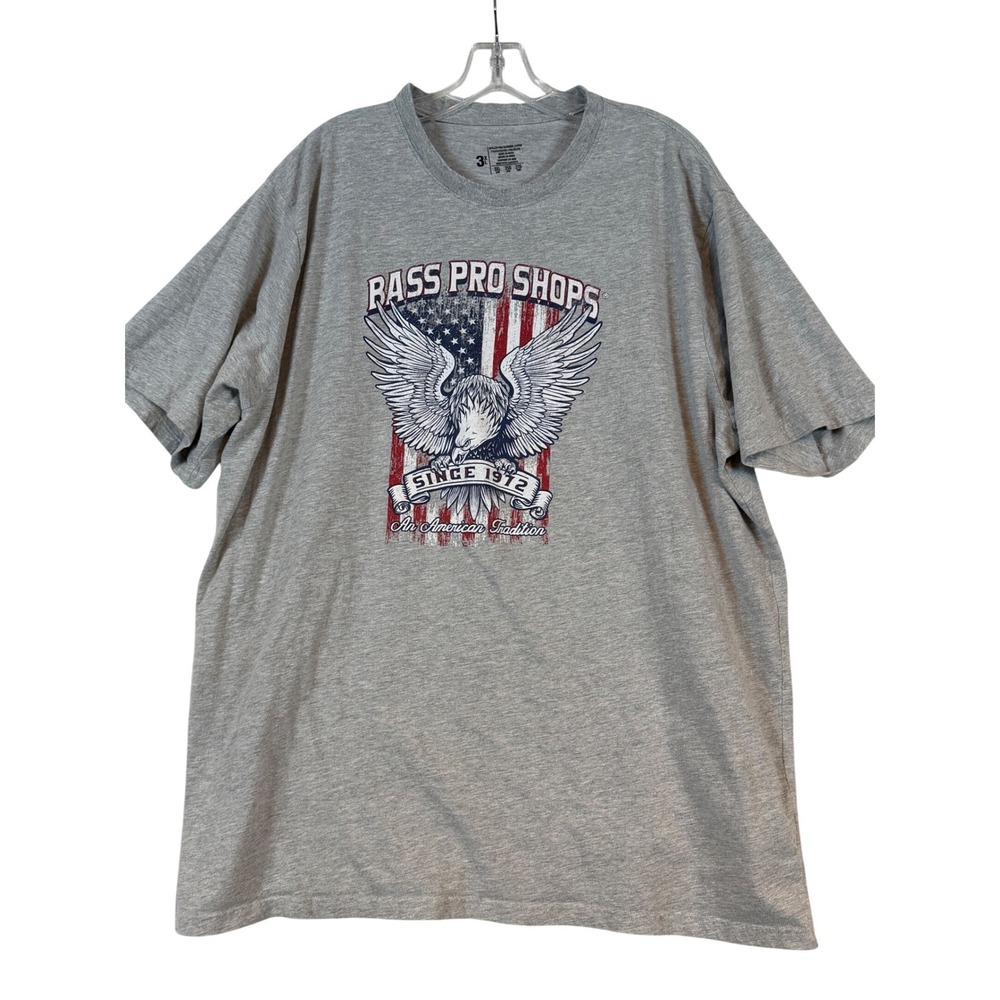 Bass Pro Shops Mens 3XL‎ Gray American Flag Eagle USA T-Shirt Short Sleeve